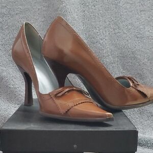 BCBG Paris Brown Women's Heels with Bow Accent